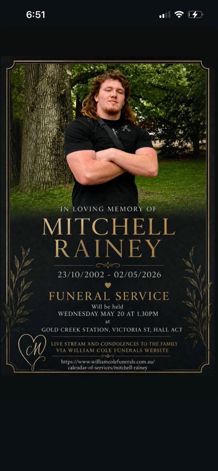 Mitchell Rainey Canberra, AU Death-Obituary